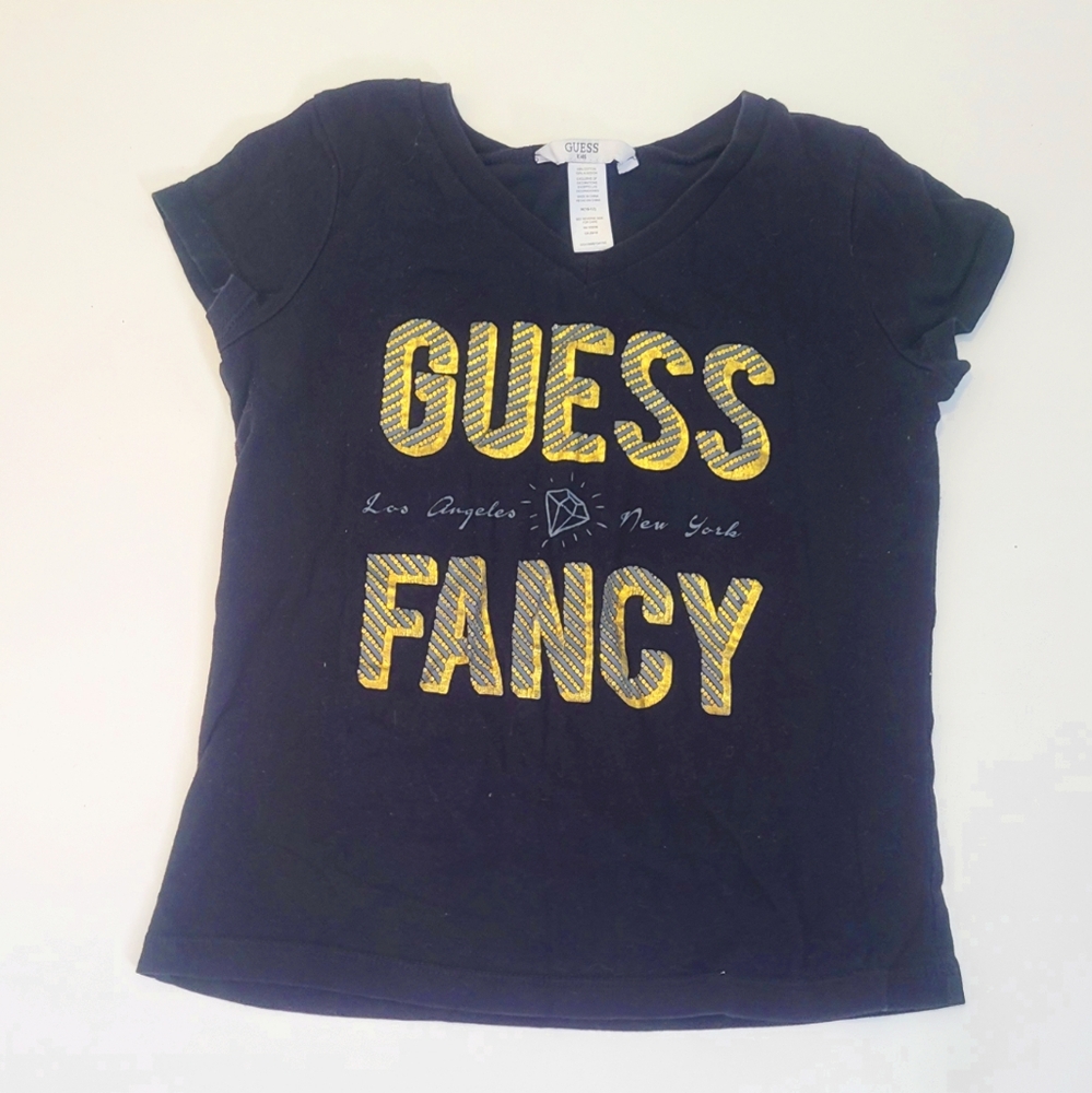 Guess black and gold kids/girls v neck‎ tshirt top..size 12 kids/ girls